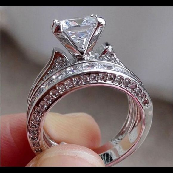 1CT Silver Wedding Bridal Ring - Picture 1 of 6
